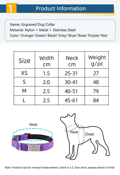 Personalized Dog Collar with Engraved Nameplate Adjustable Reflective Nylon Custom Pet Collar for Dogs  Anti-lost Pet ID Tag