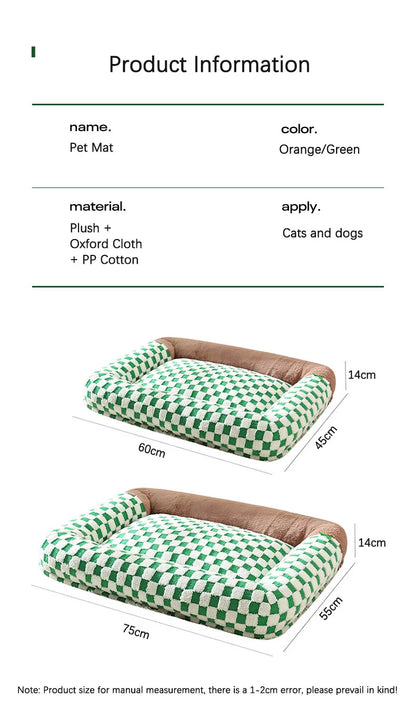 Fashion Plaid Large Square Pet Bed Removable Winter Warmth Comfortable Indoor Deep Sleeping Puppy Cat Mat Mata Wechowa Dla Psow