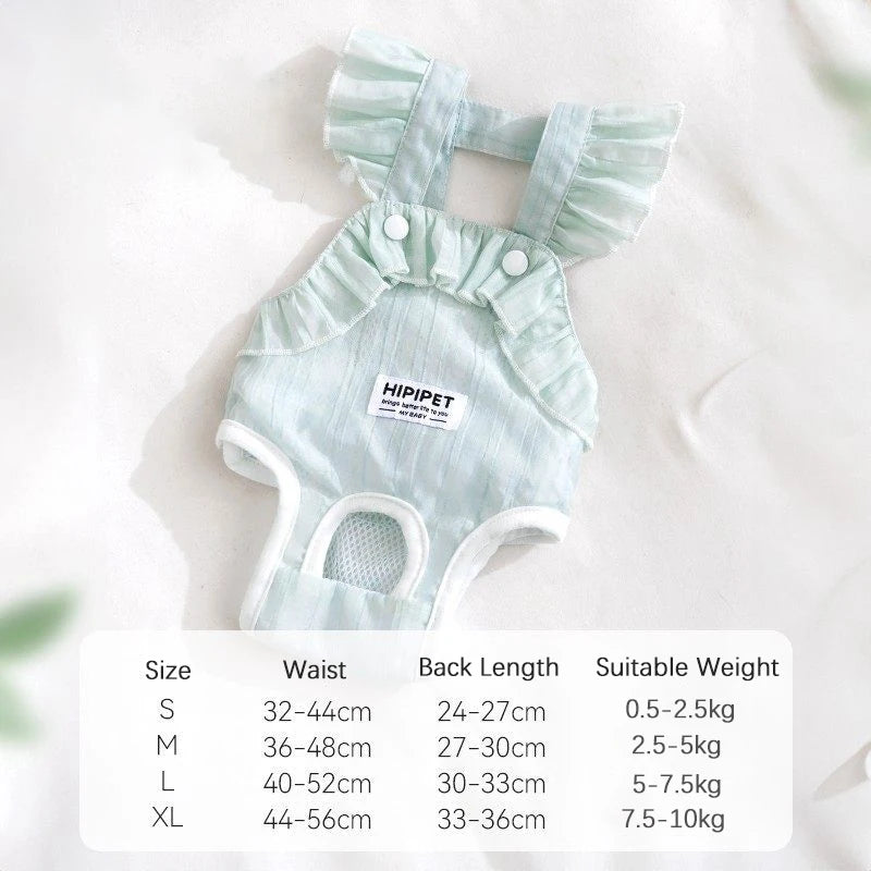 Summer Breathable Female Dog Physiological Pants Anti-Snagging Sweet Ruffle Comfortable Adjustable Puppy Outfit Pet Homewear