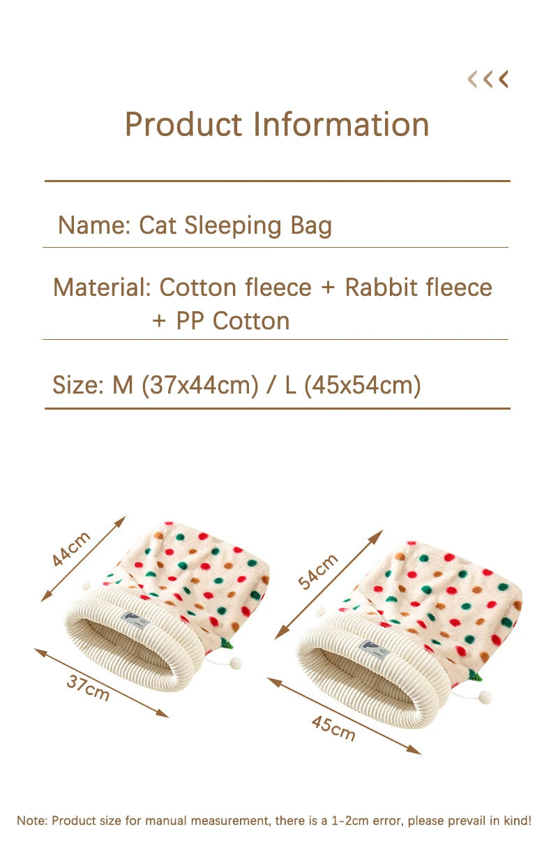 Fashion Dot Design Pet Sleeping Bag Luxury Double Sided Rabbit Fur Indoor Enclosed Warm Cat Bed Christmas New Year Pet Products