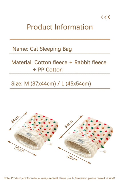 Fashion Dot Design Pet Sleeping Bag Luxury Double Sided Rabbit Fur Indoor Enclosed Warm Cat Bed Christmas New Year Pet Products