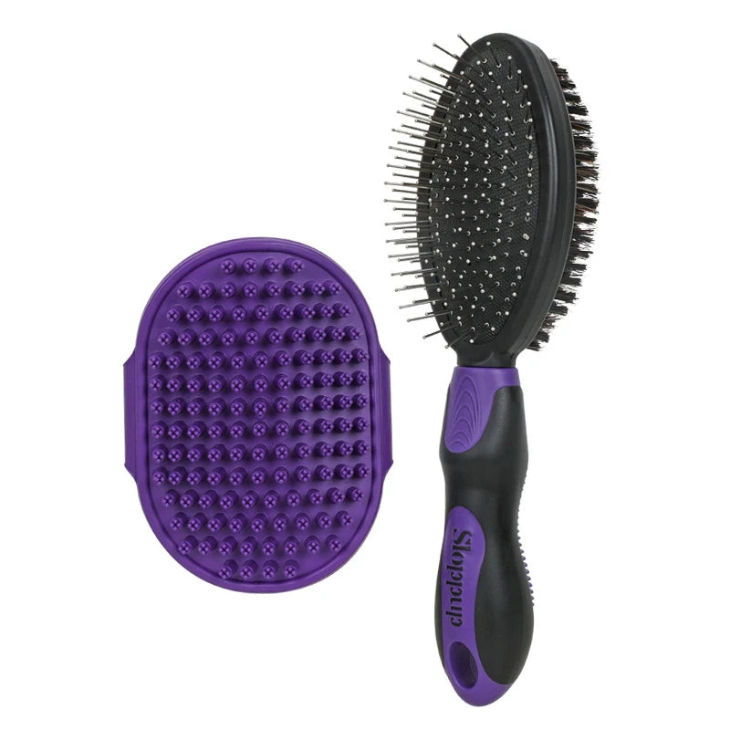 Practical 2-Piece Cat Grooming Brush Glove Durable Double-sided Open Knoting Comb Bath Massage Brush Set Pet Bathing Equipment