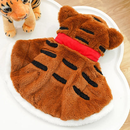 Warmth Polyester Fiber Tiger Costume Puppy Cat Cape Winter Thickened Funny Cosplay Pet Clothing Jumpsuit Roupa Para Cachorro