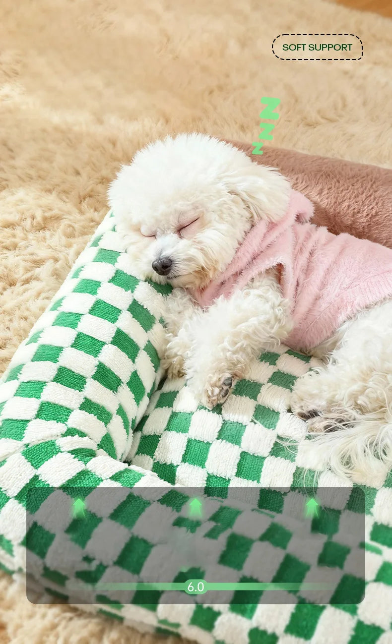 Fashion Plaid Large Square Pet Bed Removable Winter Warmth Comfortable Indoor Deep Sleeping Puppy Cat Mat Mata Wechowa Dla Psow
