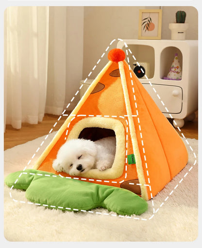 Enclosed Triangle Tent Cat Bed Cozy Thickened Warm Indoor Deep Sleep Pet Nest for Small Medium Dogs Teddy Chihuahua Essentials