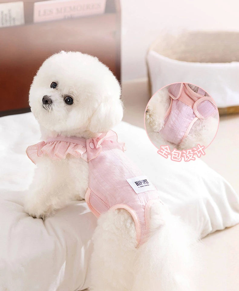 Summer Breathable Female Dog Physiological Pants Anti-Snagging Sweet Ruffle Comfortable Adjustable Puppy Outfit Pet Homewear