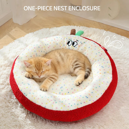Luxurious Semi-enclosed Plush Cat House Bed Non-slip Soft Comfortable Winter Warm Pet Beds Christmas New Year Pet Accessories