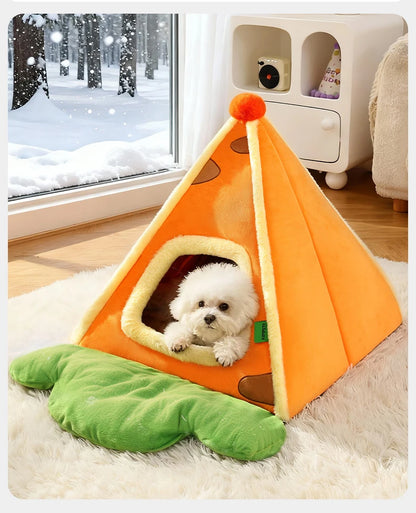 Enclosed Triangle Tent Cat Bed Cozy Thickened Warm Indoor Deep Sleep Pet Nest for Small Medium Dogs Teddy Chihuahua Essentials