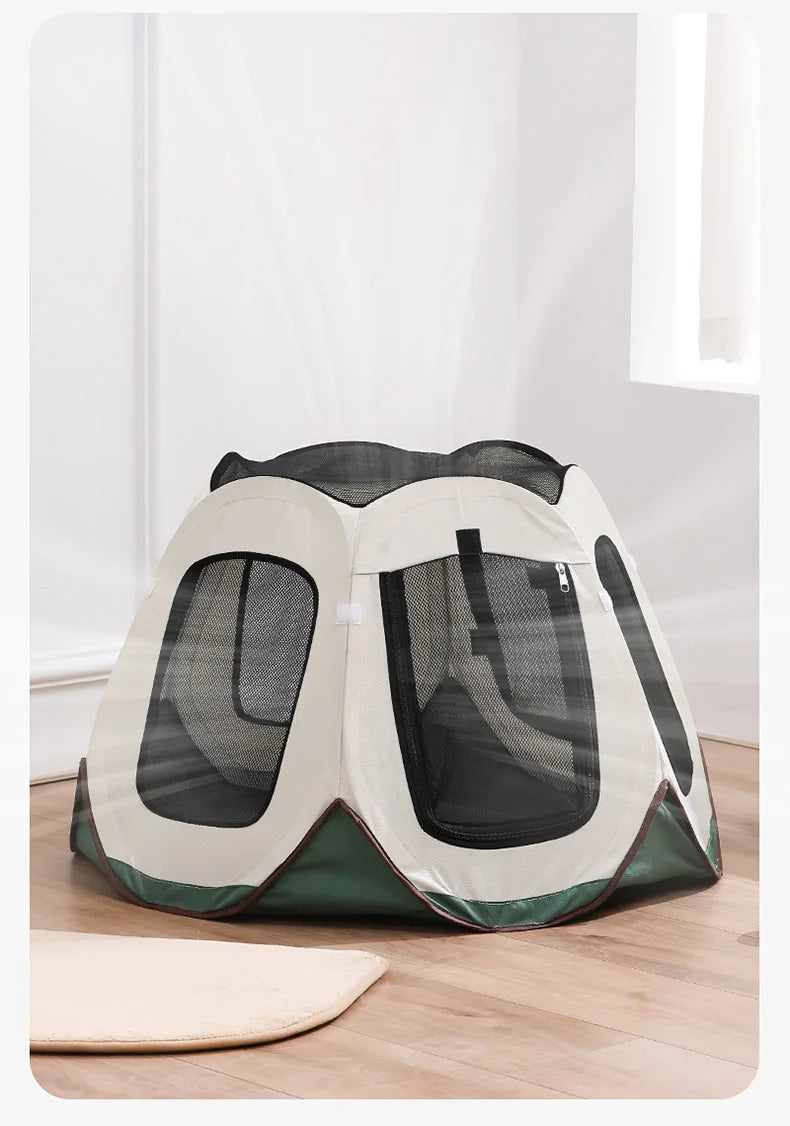 Portable Foldable Semi-Enclosed Pet Tent House Cozy Hexagon Waterproof Oxford Cloth Outdoor Pet Fence for Cats Cosas Para Gatos