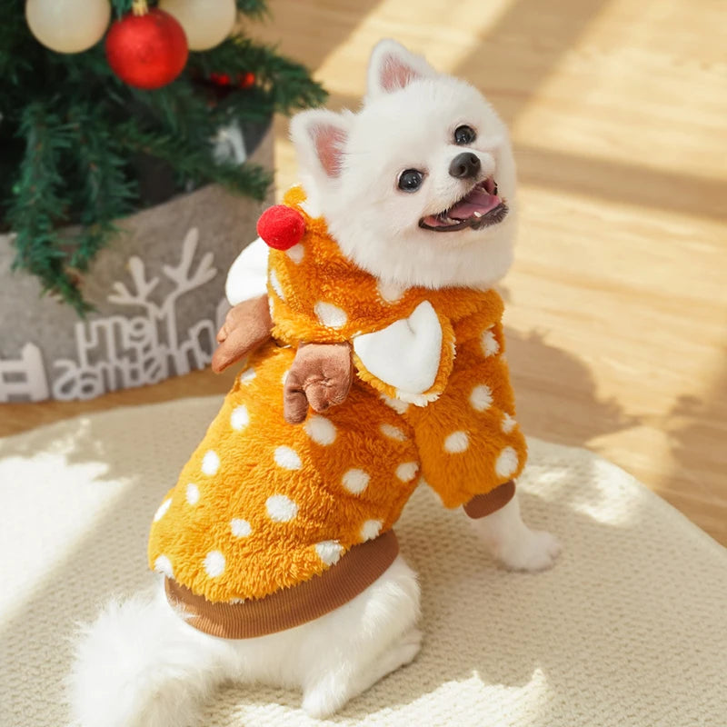 Winter Cute Christmas Reindeer Pet Clothes for Cats Soft Fleece Warm Print Pet Cosplay Costume Dog Sweatshirt Puppy Accessories