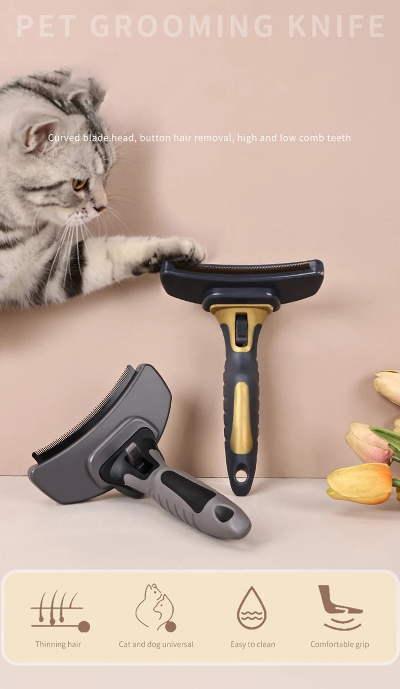 Self-Cleaning Dog Deshedding Brush Durable Pet Grooming Comb for Short/Long Hair Dogs Stainless Steel Undercoat Fur Remover Tool