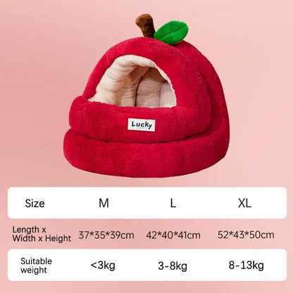 Semi-Enclosed Luxury Red Apple Cat House Large-size Detachable Cushion Warm Sleeping Kitten Cave Bed Christmas Pet Supplies