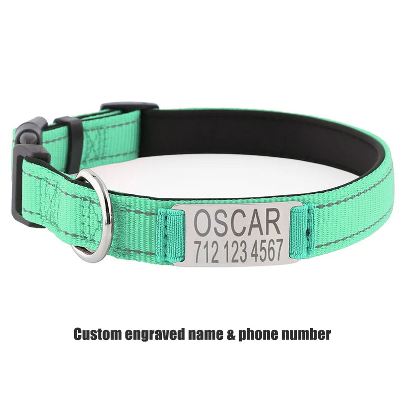Personalized Dog Collar with Engraved Nameplate Adjustable Reflective Nylon Custom Pet Collar for Dogs  Anti-lost Pet ID Tag