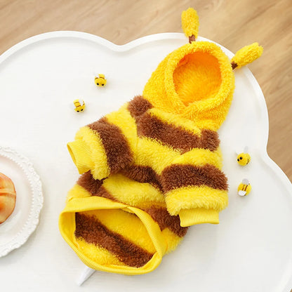 Funny Bee Style Plush Costume for Kitten Puppy Autumn Winter Soft Warm Cat Hoodies with Leash Hook Teddy Small Dog Clothes