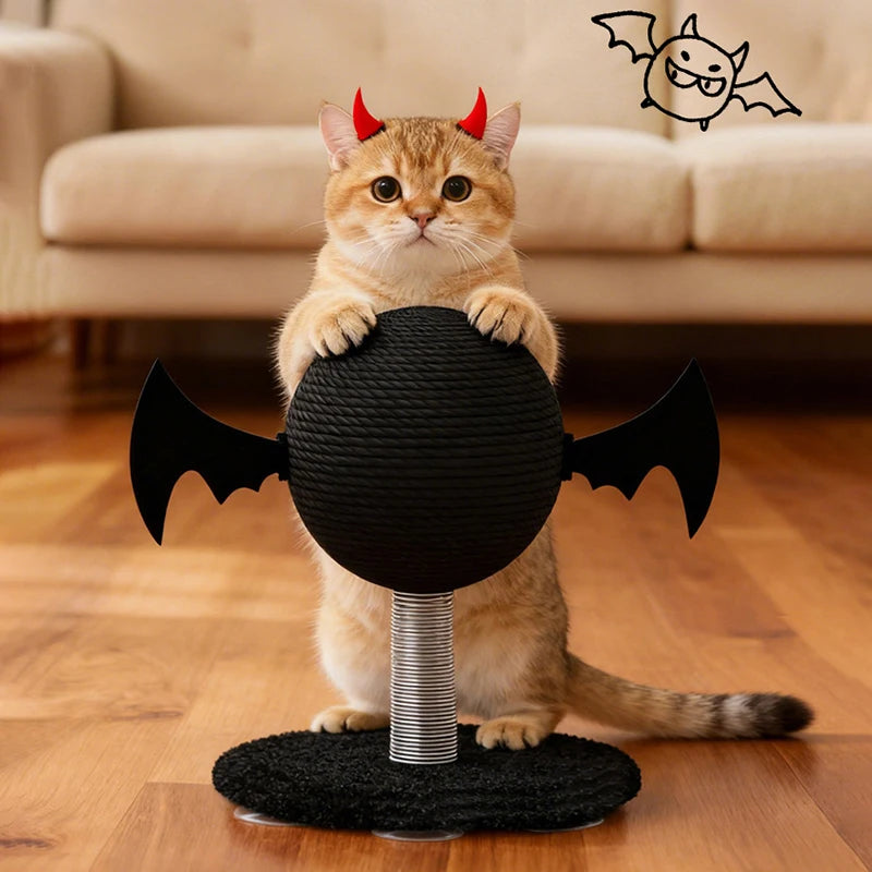 Wear-resistant Sisal Cat Scratching Ball Toy Stable Shak Spring Black Devil Design Cat Scratch Tower Halloween Gatto Accessori