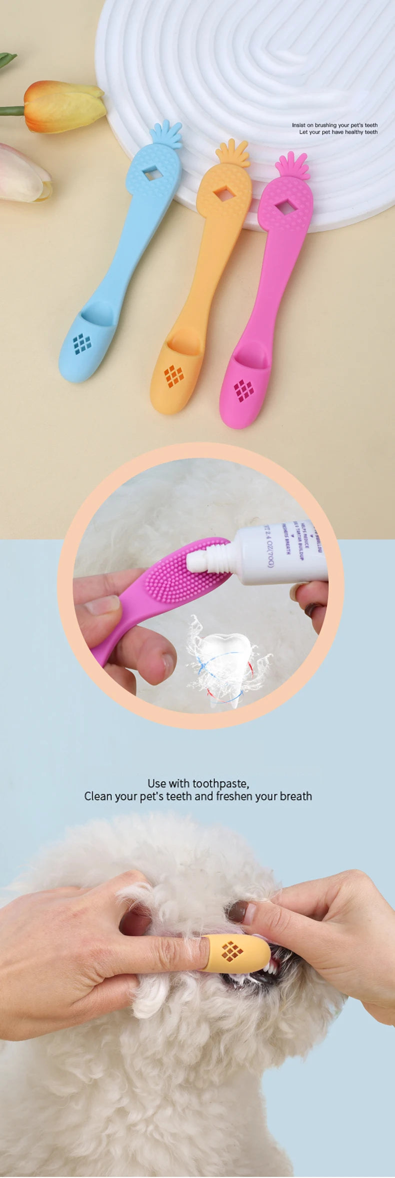 3pcs Soft Silicone Pet Finger Toothbrush Multifunctional Tear Stains Eye Chin Oral Care Finger Brush Pet Cleaning Grooming Tools