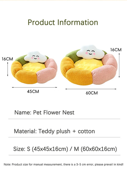 Cute Luxury Flower Cat Bed with Cloud-Shaped Pillow Winter Breathable Warm Ultra Soft Plush House Puppy Beds Cat Houses Indoor