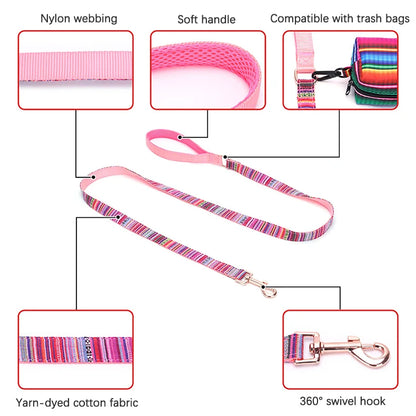 Bohemian Striped Dog Collar Custom Engraved with Rose Gold Buckle Personalized Nylon Collar for Small Large Dogs Daily Walking