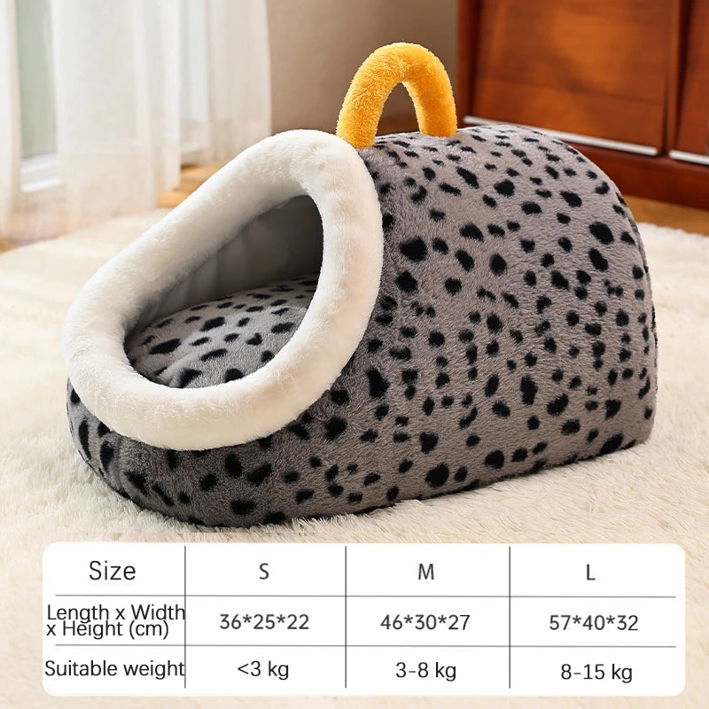 Christmas Portable Luxury Pet Bed Handheld Semi-Closed Dot Design Warm Plush Cat House with Removable Pad Accesorios Para Gatos