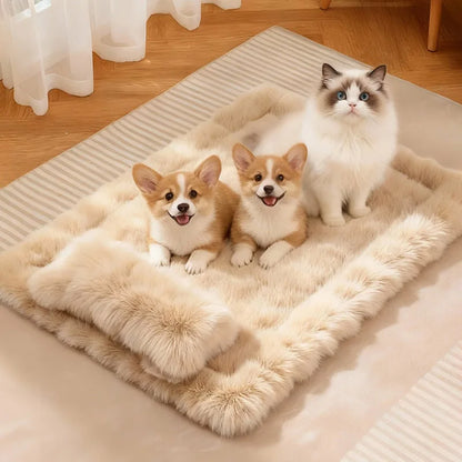 Luxury Soft Fluffy Solid Pet Blanket with Pillow Portable Thickened Machine-Washable Warm Plush Dog Bed Accesorios Para Perros