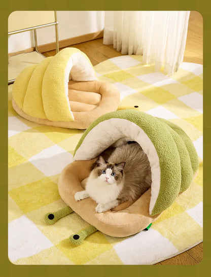 Cute Snail Slipper Shaped Cat Bed Cave Semi-Enclosed Washable Soft Plush Pet Sleeping Bed for Kittens Winter Beds & Furniture