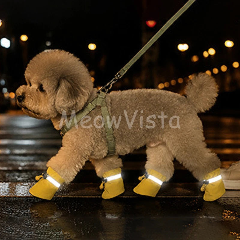 4Pcs Waterproof Anti‑Slip Dog Booties Adjustable Drawstring Soft warm Pet Dog Shoes for Puppy Yorkie Chihuahua Pet Accessories