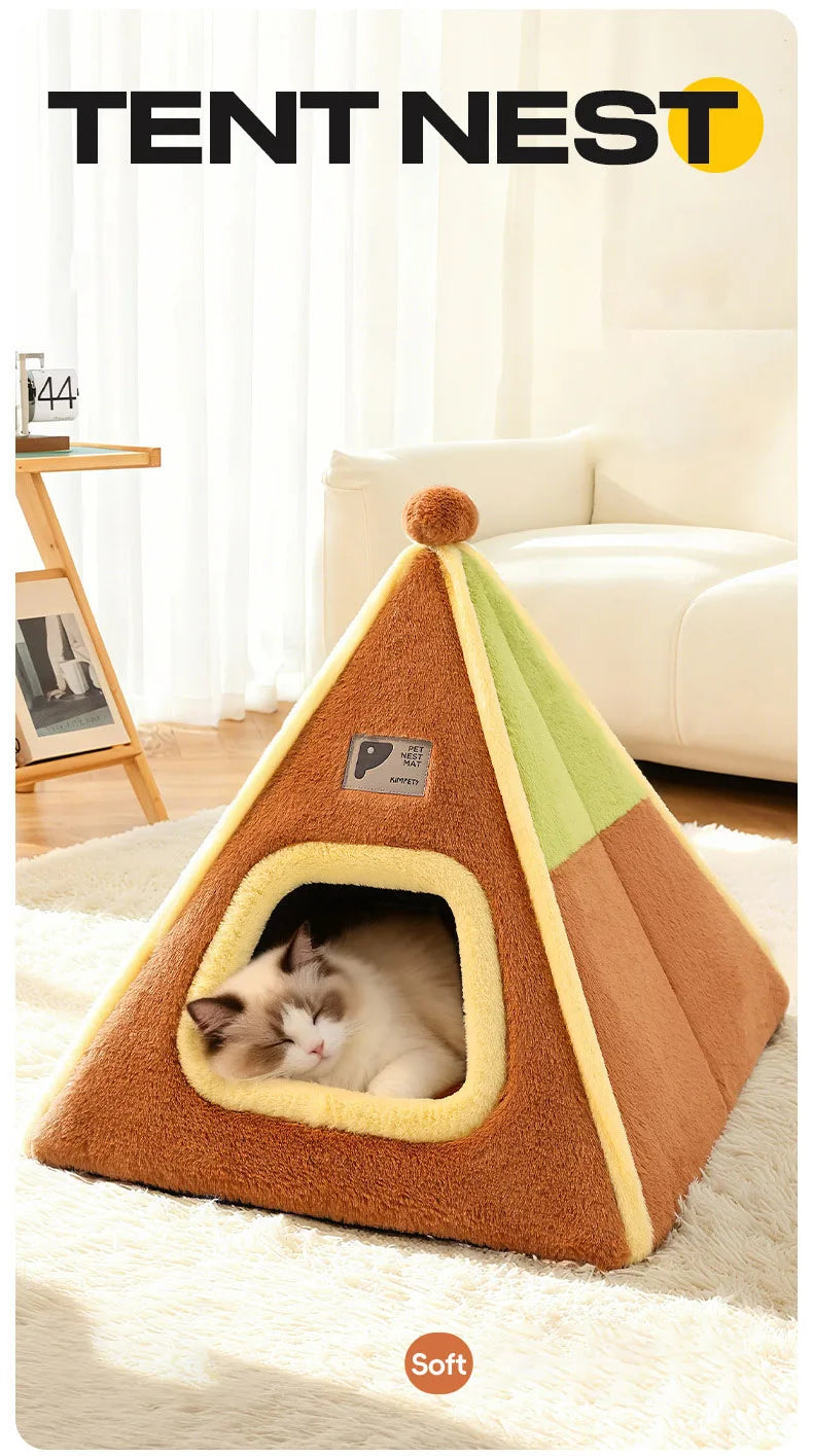 Winter Warm Enclosed Cat Tent Bed with Removable Cushion Portable Stable Luxurious Cozy Pet House for Small Dogs Pet Supplies