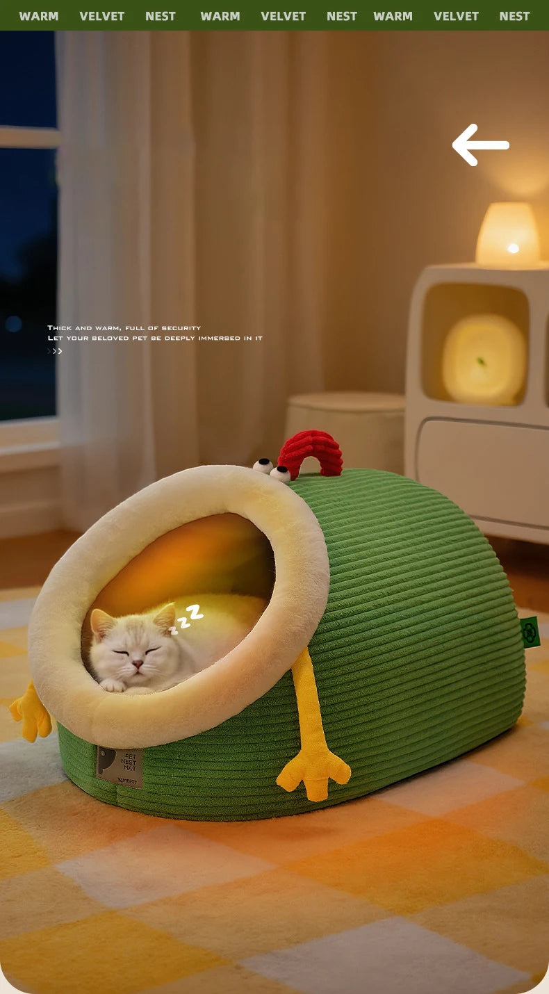 Semi-Closed Thickened Round Pet Sleeping Cave Portable Handheld Design Comfortable Cozy Cat House Christmas Katten Accessories