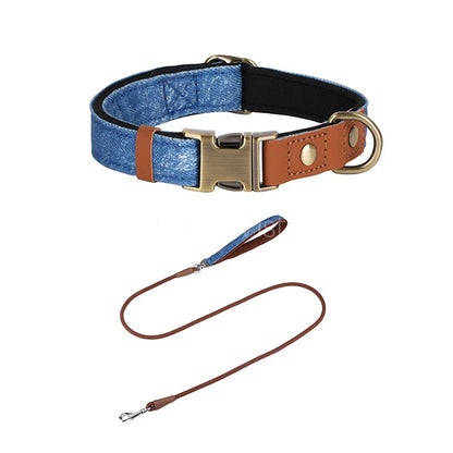 Personalized Denim Dog Collar with Engraved Quick Release Metal Buckle Adjustable Soft Padded anti-lost Pet Collar for Dogs