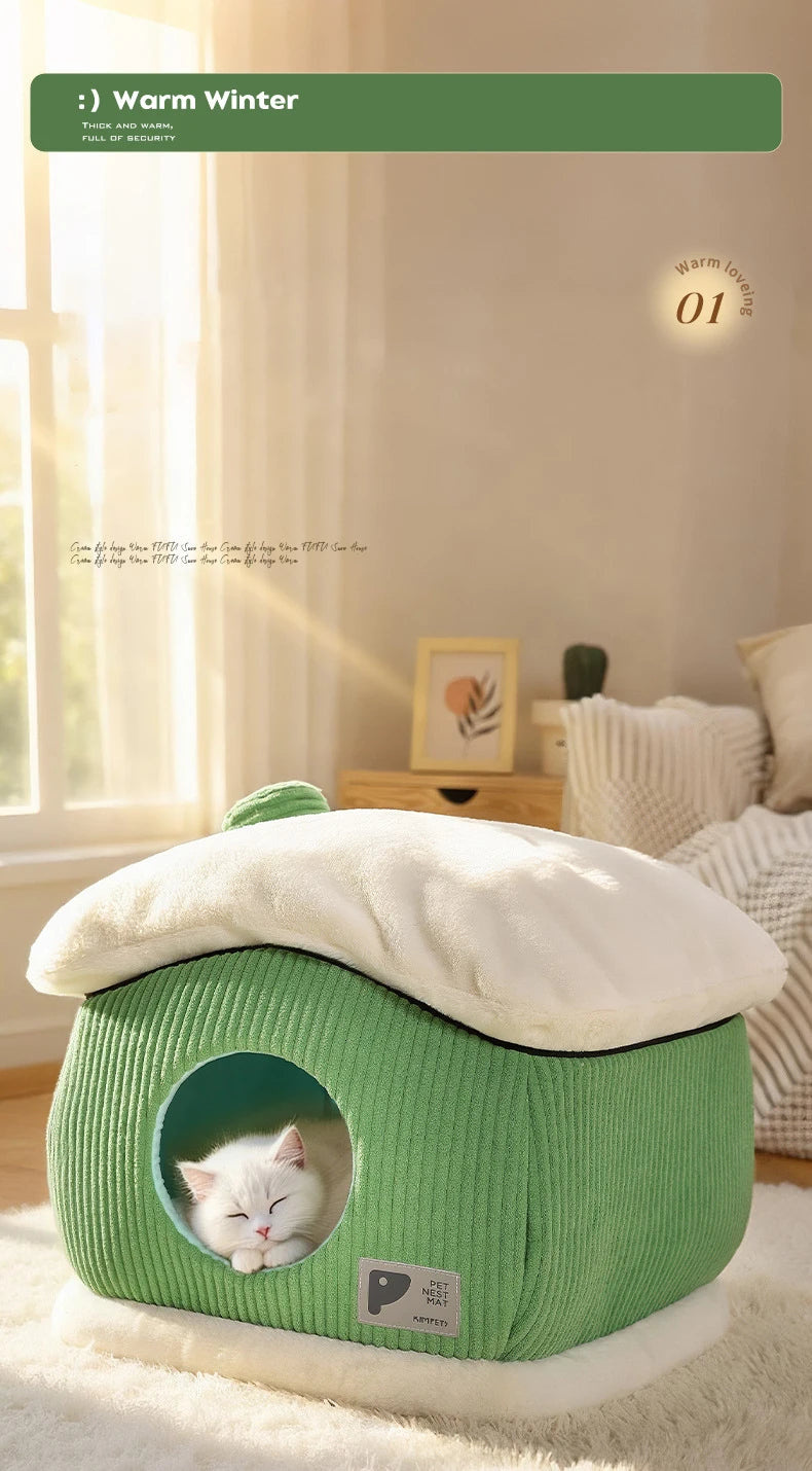 Large Space Luxury Enclosed Cat House Indoor Removable Washable Thickened Warmth Plush Sleeping Puppy Kitten Bed Cama Para Perro
