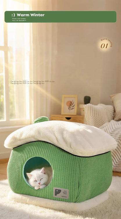 Large Space Luxury Enclosed Cat House Indoor Removable Washable Thickened Warmth Plush Sleeping Puppy Kitten Bed Cama Para Perro