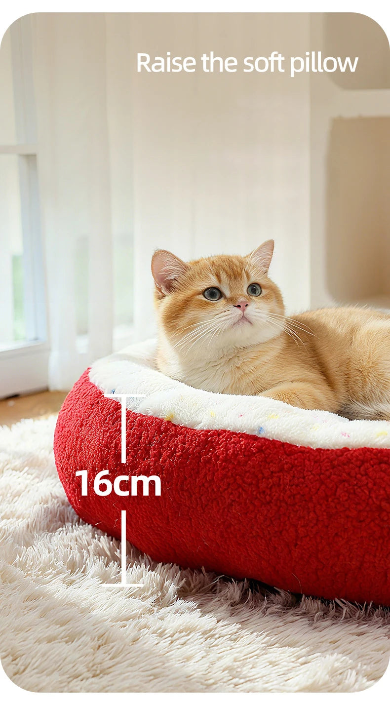 Luxurious Semi-enclosed Plush Cat House Bed Non-slip Soft Comfortable Winter Warm Pet Beds Christmas New Year Pet Accessories