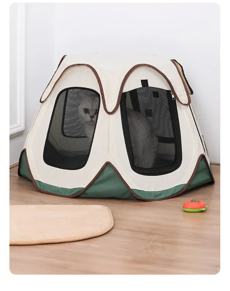 Portable Foldable Semi-Enclosed Pet Tent House Cozy Hexagon Waterproof Oxford Cloth Outdoor Pet Fence for Cats Cosas Para Gatos
