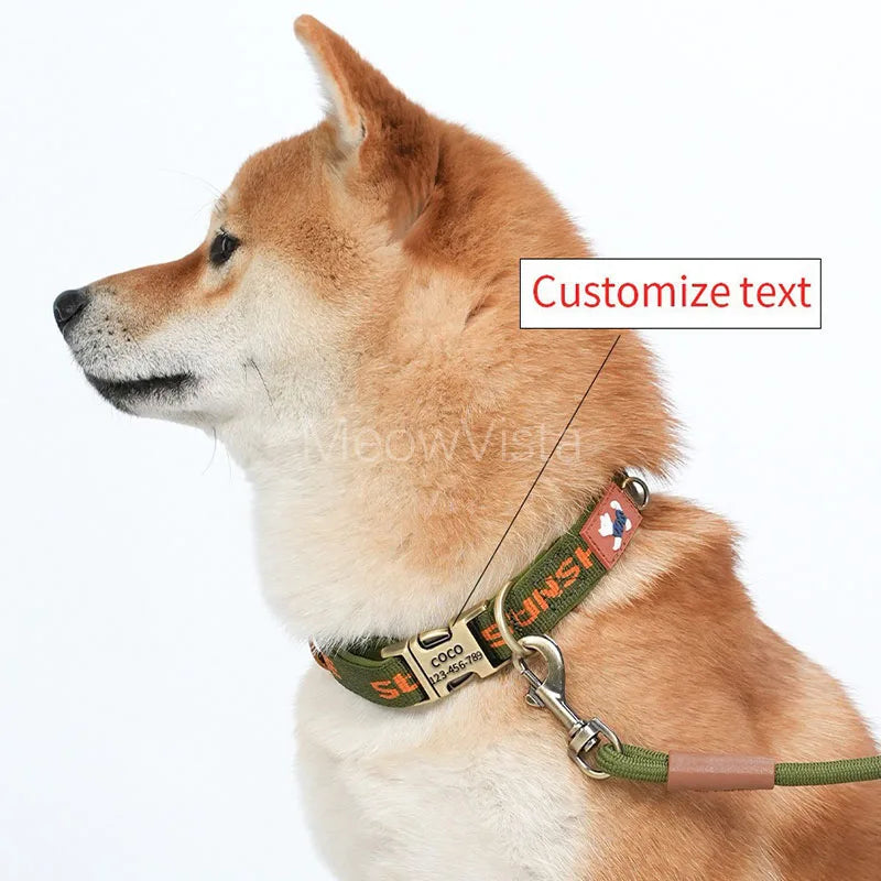 Free Custom Engraved Nylon Dog Collar Personalized Name Phone Number ID Tag Anti-lost Adjustable Printed Pet Collar for Dogs