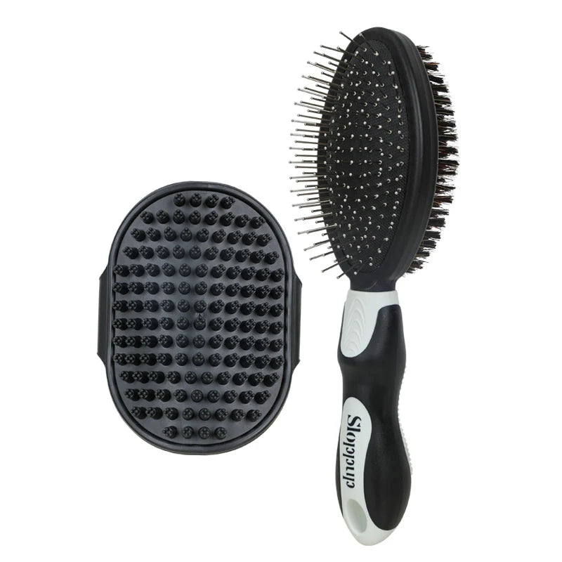 Practical 2-Piece Cat Grooming Brush Glove Durable Double-sided Open Knoting Comb Bath Massage Brush Set Pet Bathing Equipment