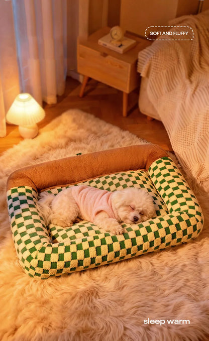 Fashion Plaid Large Square Pet Bed Removable Winter Warmth Comfortable Indoor Deep Sleeping Puppy Cat Mat Mata Wechowa Dla Psow