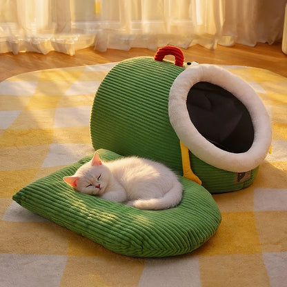Semi-Closed Thickened Round Pet Sleeping Cave Portable Handheld Design Comfortable Cozy Cat House Christmas Katten Accessories