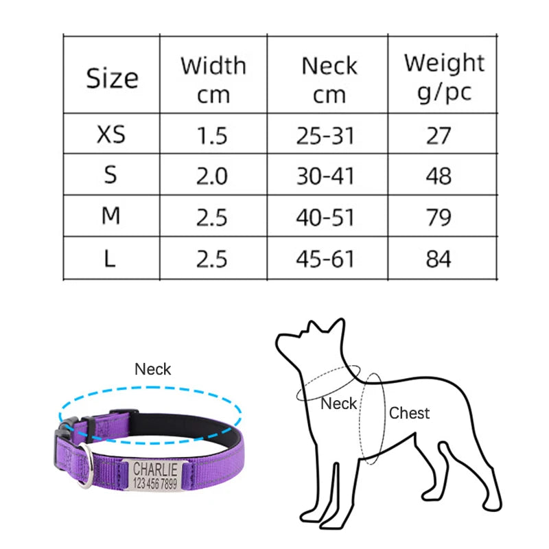 Personalized Dog Collar with Engraved Nameplate Adjustable Reflective Nylon Custom Pet Collar for Dogs  Anti-lost Pet ID Tag