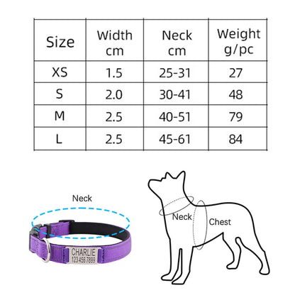 Personalized Dog Collar with Engraved Nameplate Adjustable Reflective Nylon Custom Pet Collar for Dogs  Anti-lost Pet ID Tag