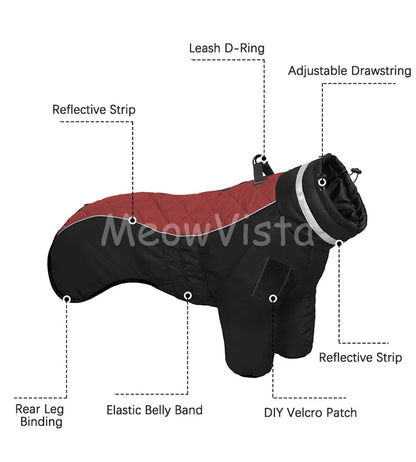 Color‑blocked Four‑Legged Large Dog Winter Coat Comfortable Windproof Reflective Dog Jumpsuit with D‑Ring for Doberman Labrador