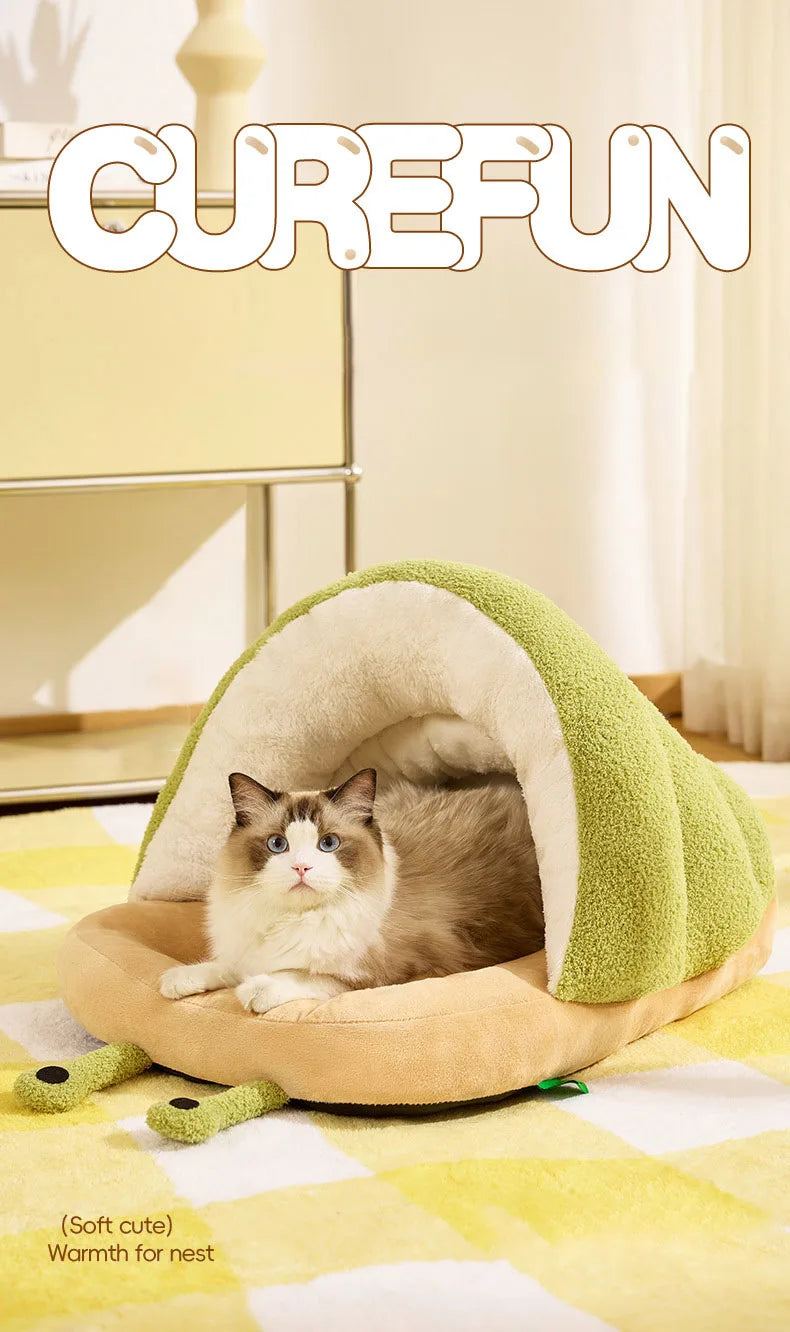 Cute Snail Slipper Shaped Cat Bed Cave Semi-Enclosed Washable Soft Plush Pet Sleeping Bed for Kittens Winter Beds & Furniture