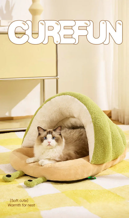 Cute Snail Slipper Shaped Cat Bed Cave Semi-Enclosed Washable Soft Plush Pet Sleeping Bed for Kittens Winter Beds & Furniture