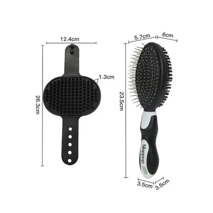 Practical 2-Piece Cat Grooming Brush Glove Durable Double-sided Open Knoting Comb Bath Massage Brush Set Pet Bathing Equipment