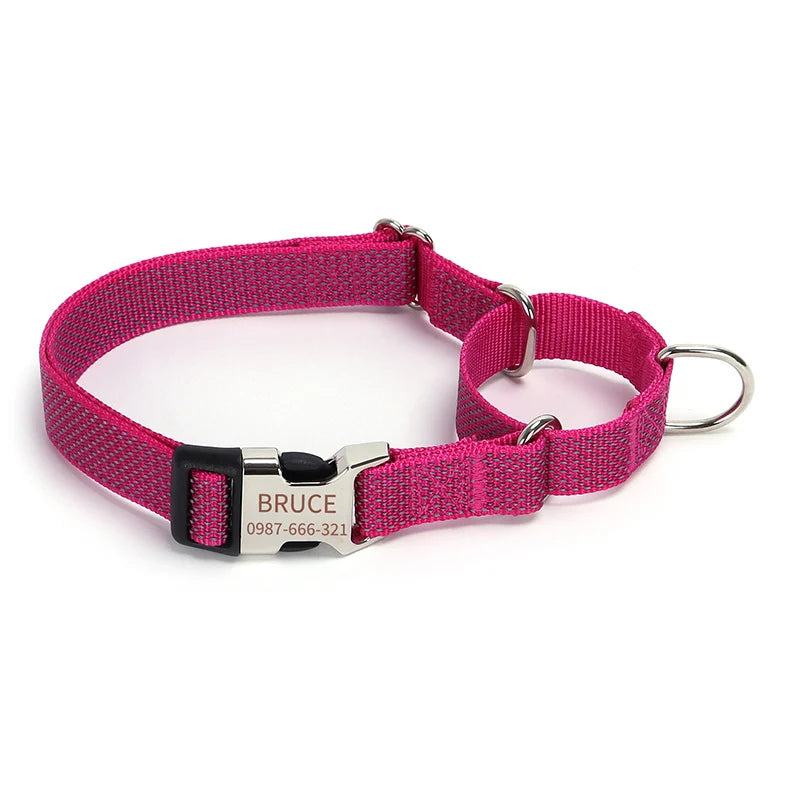 Personalized Martingale Dog Collar with Custom Name Adjustable Anti-Escape No Pull Training Collar for Dogs Pet Safety Accessory