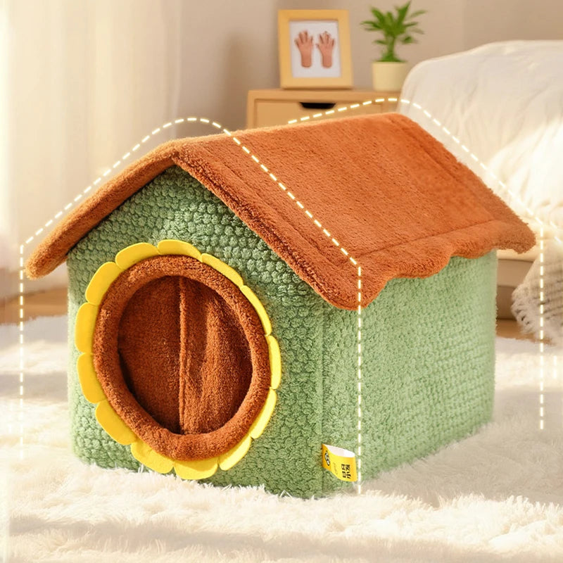 Thickened Enclosed Pet House Cute Sunflower Shape Removable Washable Winter Warm Deep Sleep Cave Sofa for Cats Cama Para Perro