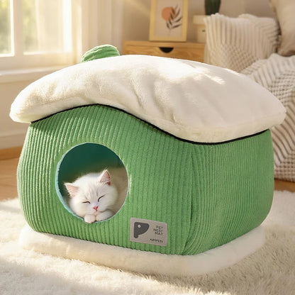 Large Space Luxury Enclosed Cat House Indoor Removable Washable Thickened Warmth Plush Sleeping Puppy Kitten Bed Cama Para Perro