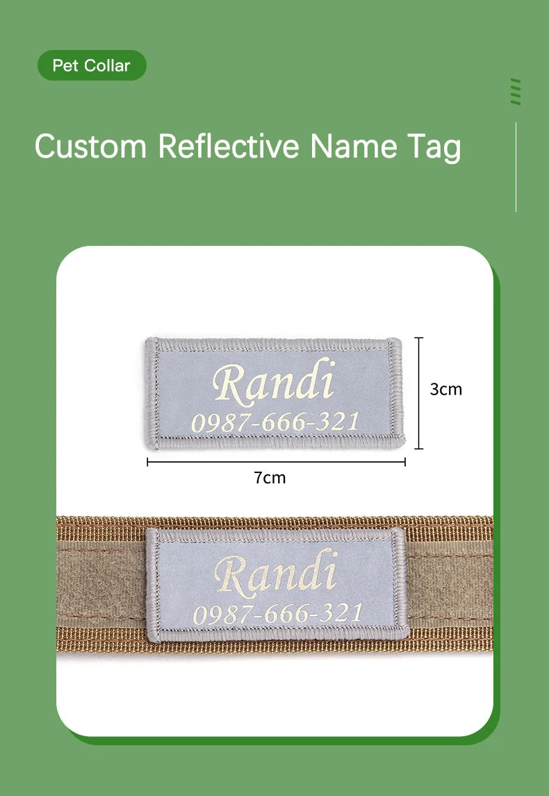 Custom Tactical Dog Collar Soft Padded Nylon with Removable Name Tag Adjustable Anti-lost Collar for Large Dogs Pitbull Bulldog
