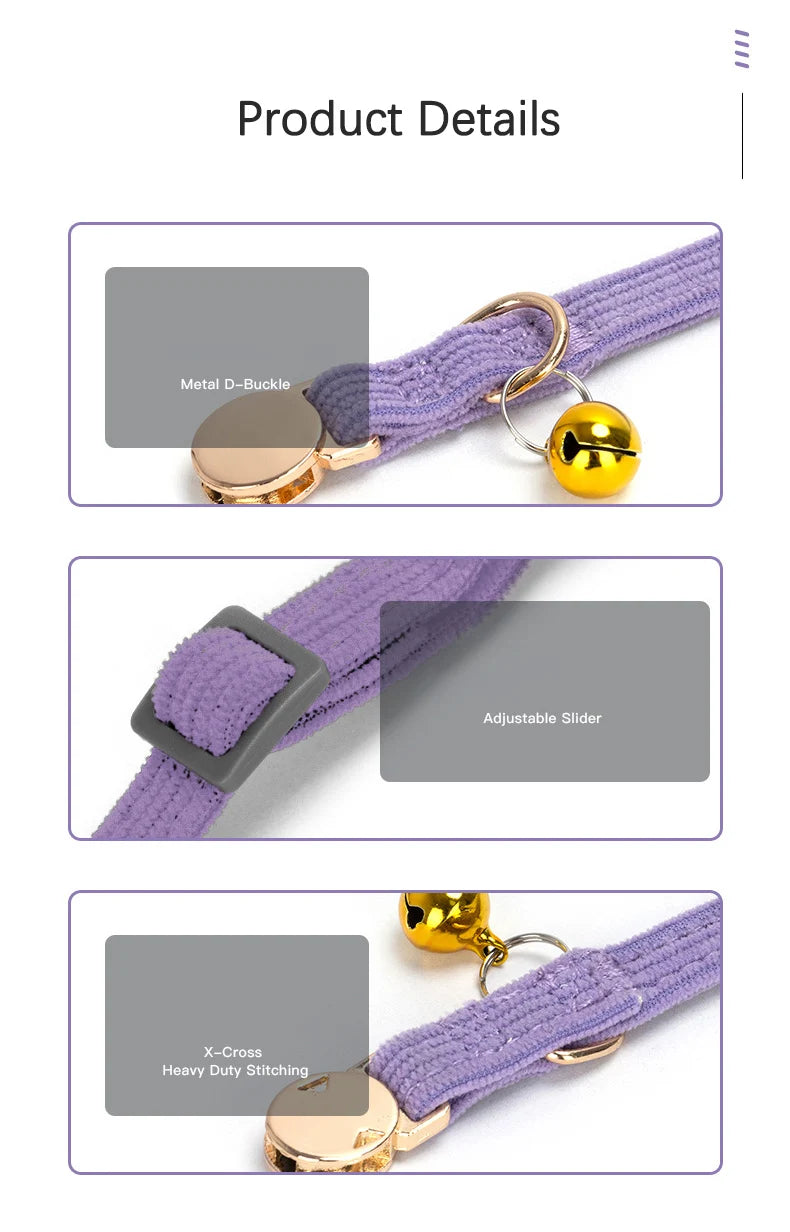 Adjustable Custom Engraved Cat Collar with Bell Anti-lost Durable Comfortable Soft Corduroy Kitten ID Collar Pet Safety Necklace