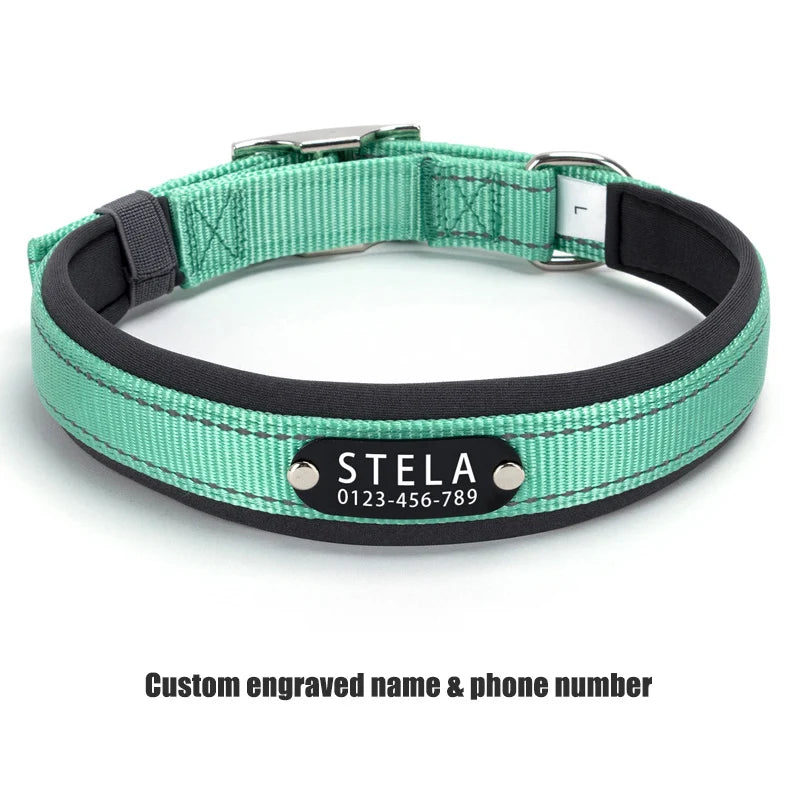 Personalized Reflective Dog Collar with Detachable Name Tag Soft Neoprene Padded Adjustable Nylon Collar for Dogs Pet Pitbulls