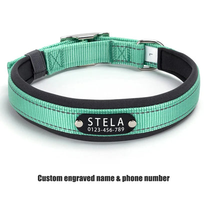 Personalized Reflective Dog Collar with Detachable Name Tag Soft Neoprene Padded Adjustable Nylon Collar for Dogs Pet Pitbulls